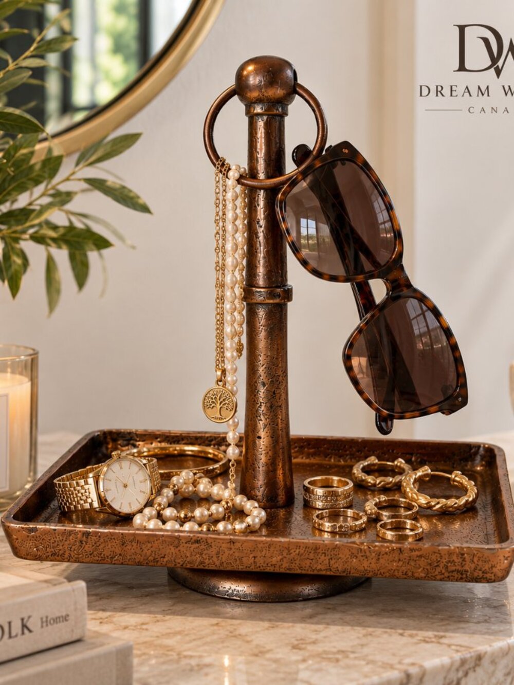 Antique Copper Jewelry Stand Valet Tray Sunglasses Holder